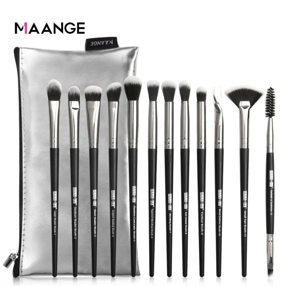 12 Black Silver Brush Set with case by MAANGE
