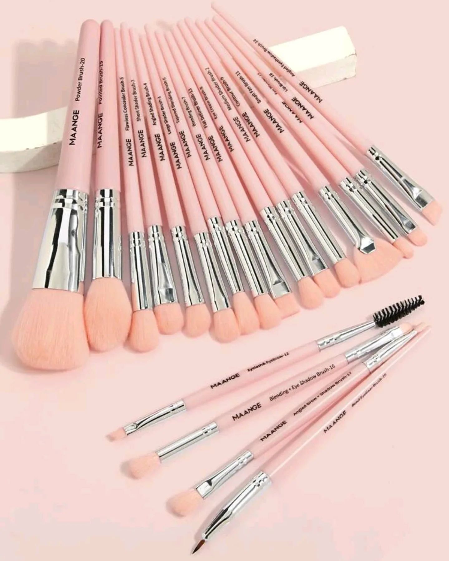 20 Pink Silver Brush Set by MAANGE