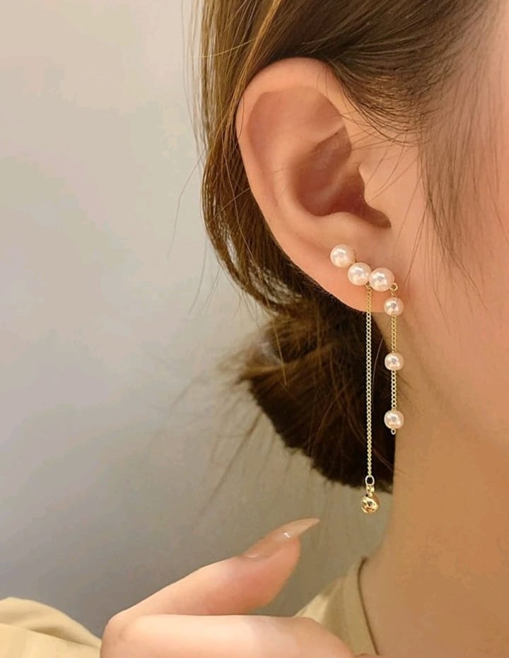 Pendientes Largos Tres Perlas