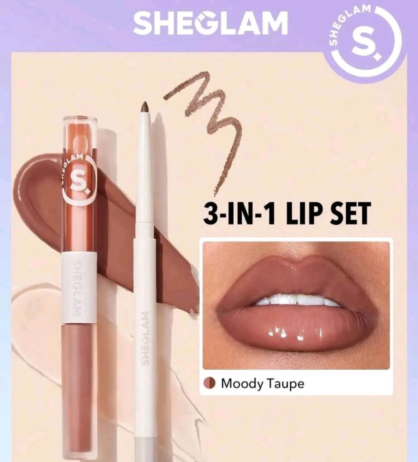 Soft 90's Glam Lip Liner & Lip Duo Set Moody Taupe by SHEGLAM